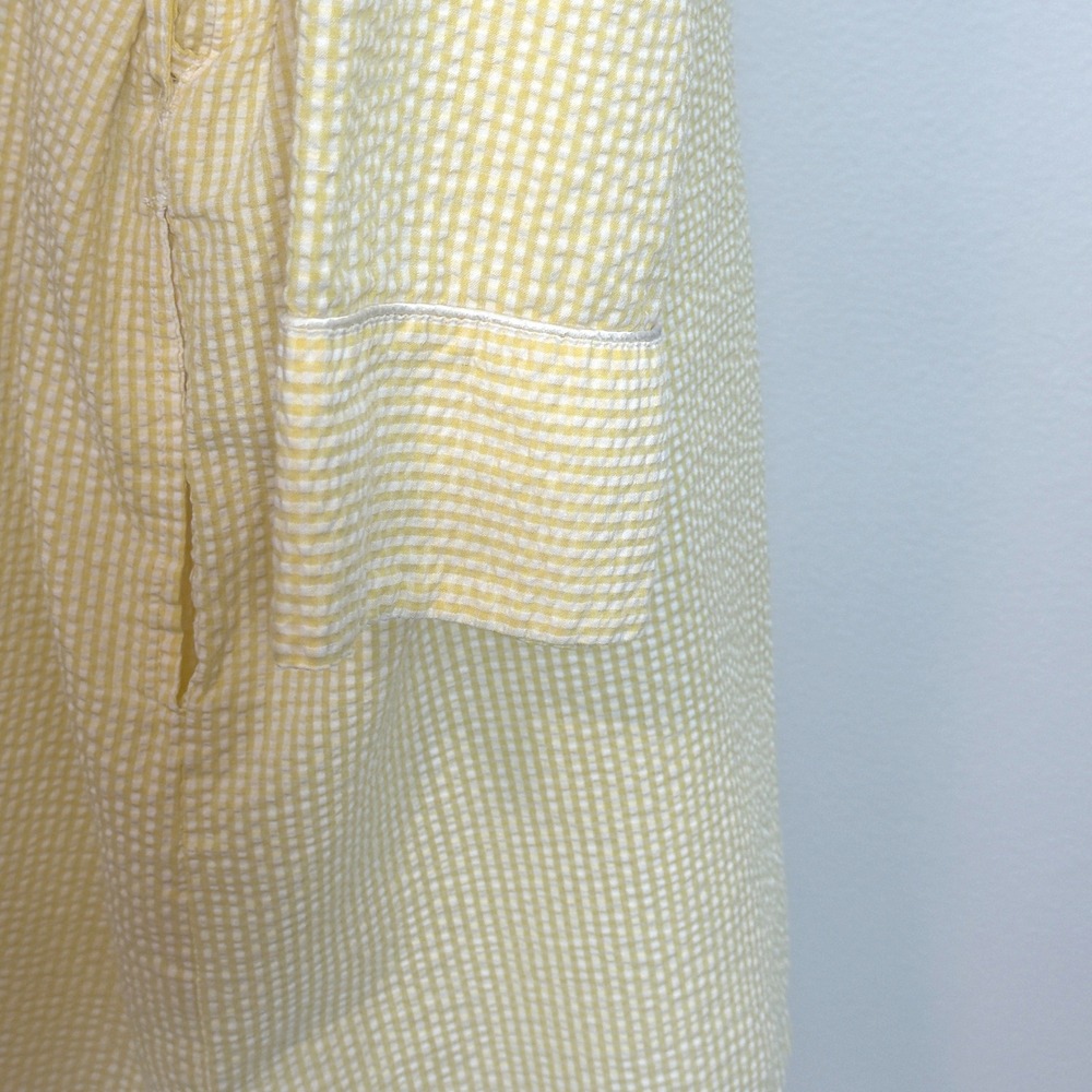 ESLEEP Vintage Seersucker Midi Robe L/XL Yellow White Tie Front Pockets - Picture 6 of 8